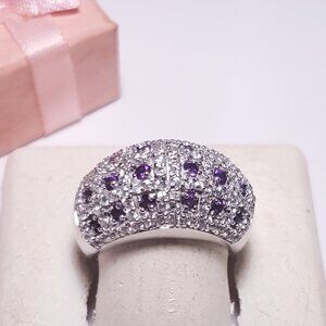 Estate 2.25ctw Natural Amethyst &Wht Topaz Sterling Silver S-7.25 Dome Ring24107